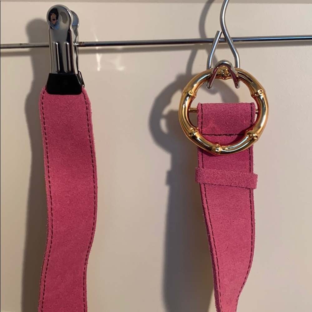 Lilly Pulitzer pink suede belt gold bamboo buckle